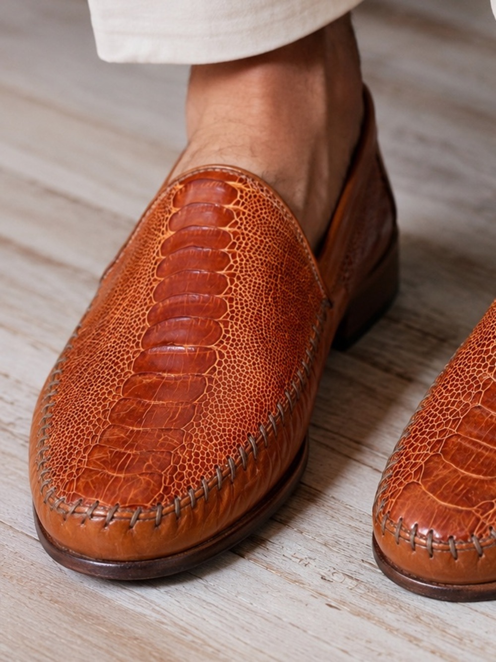 David Eden Genuine Ostrich Leg Leather Loafers – Men’s Size 12